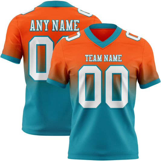 Custom Orange White-Teal Mesh Authentic Fade Fashion Football Jersey - Sky-Custom