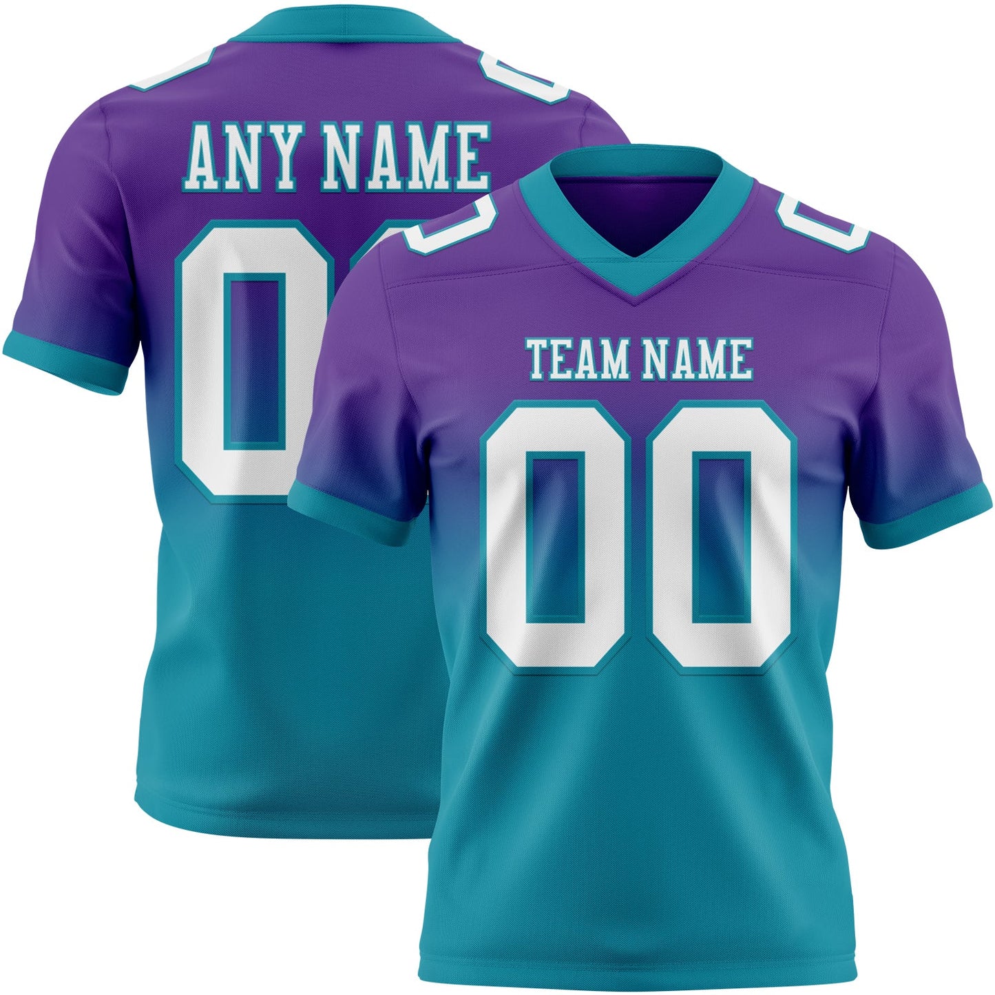 Custom Purple White-Teal Mesh Authentic Fade Fashion Football Jersey - Sky-Custom