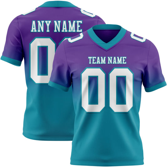 Custom Purple White-Teal Mesh Authentic Fade Fashion Football Jersey - Sky-Custom