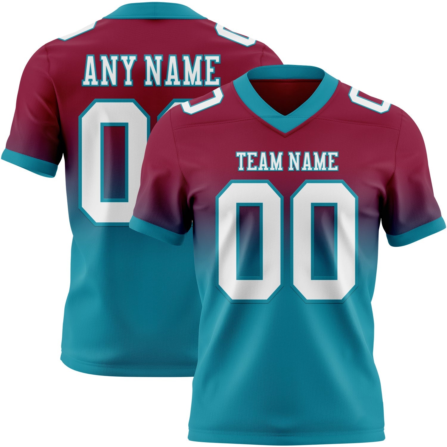 Custom Maroon White-Teal Mesh Authentic Fade Fashion Football Jersey - Sky-Custom