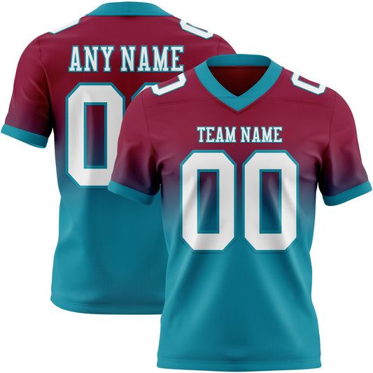 Custom Maroon White-Teal Mesh Authentic Fade Fashion Football Jersey - Sky-Custom