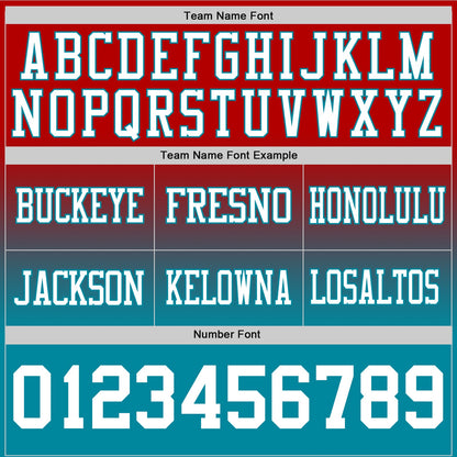 Custom Red White-Teal Mesh Authentic Fade Fashion Football Jersey - Sky-Custom