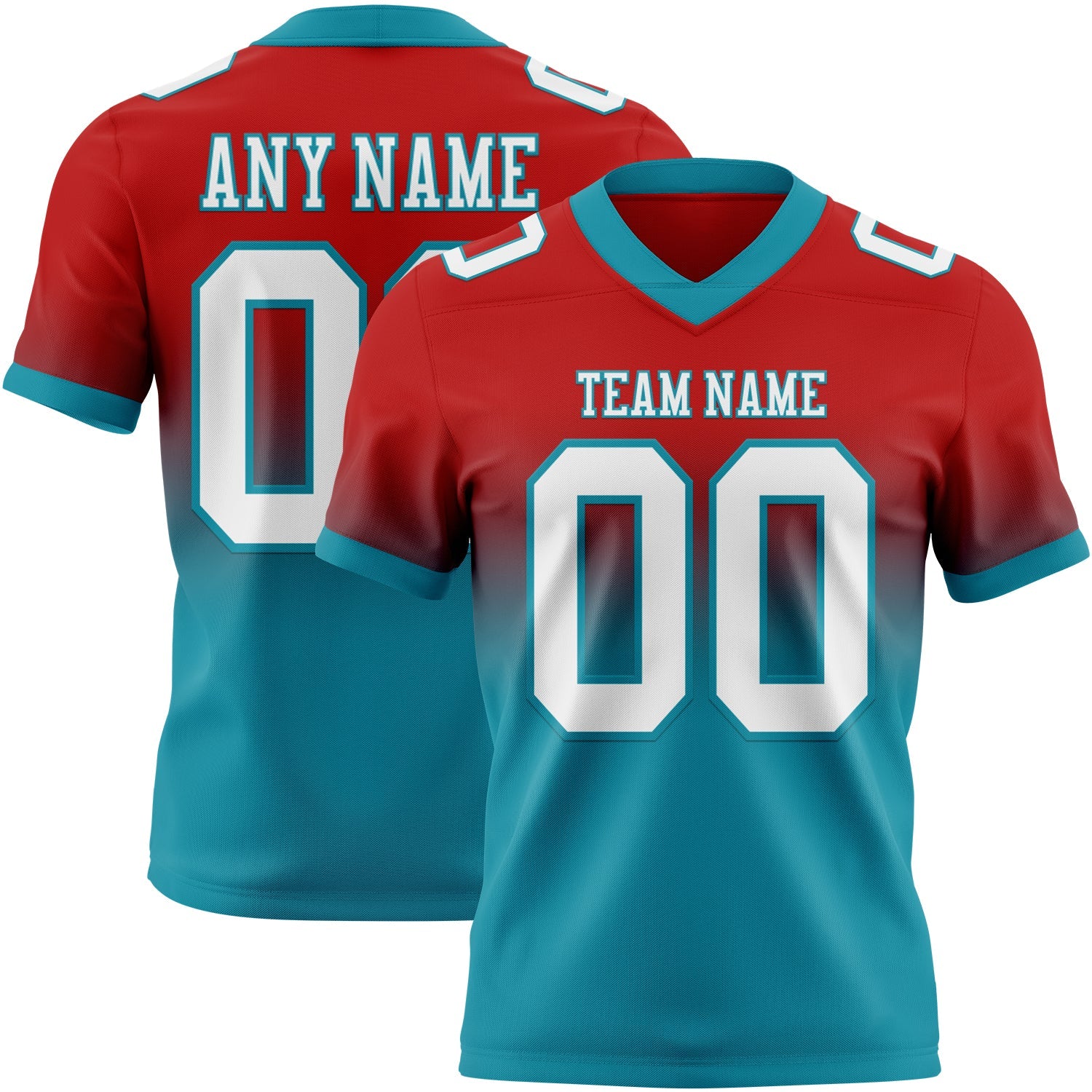 Custom Red White-Teal Mesh Authentic Fade Fashion Football Jersey - Sky-Custom
