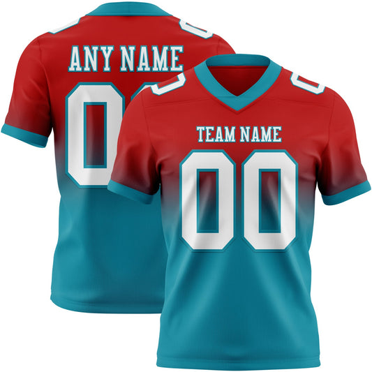 Custom Red White-Teal Mesh Authentic Fade Fashion Football Jersey - Sky-Custom
