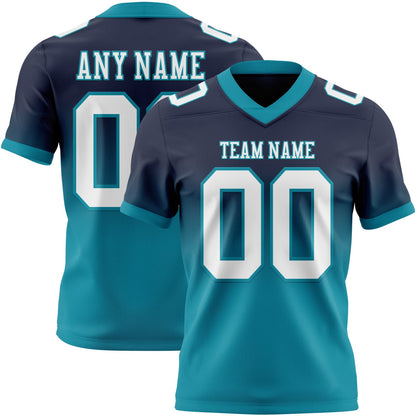 Custom Navy White-Teal Mesh Authentic Fade Fashion Football Jersey - Sky-Custom