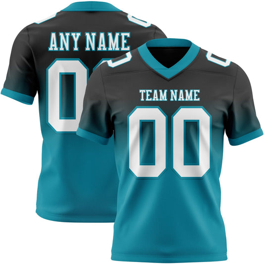Custom Black White-Teal Mesh Authentic Fade Fashion Football Jersey - Sky-Custom