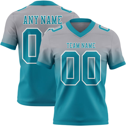 Custom Gray Teal-White Mesh Authentic Fade Fashion Football Jersey - Sky-Custom