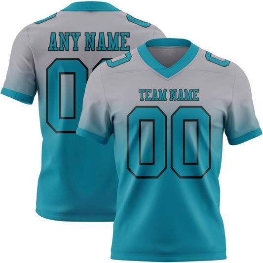 Custom Gray Teal-Black Mesh Authentic Fade Fashion Football Jersey - Sky-Custom