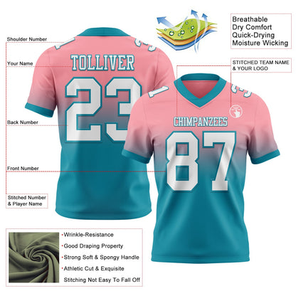 Custom Medium Pink White-Teal Mesh Authentic Fade Fashion Football Jersey - Sky-Custom