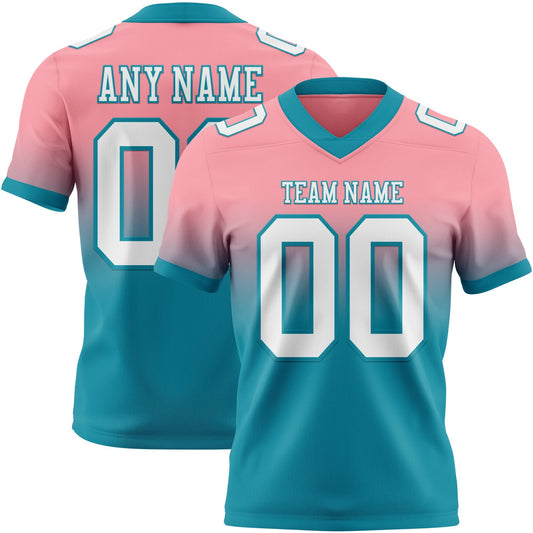 Custom Medium Pink White-Teal Mesh Authentic Fade Fashion Football Jersey - Sky-Custom