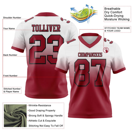 Custom White Cardinal-Black Mesh Authentic Fade Fashion Football Jersey - Sky-Custom