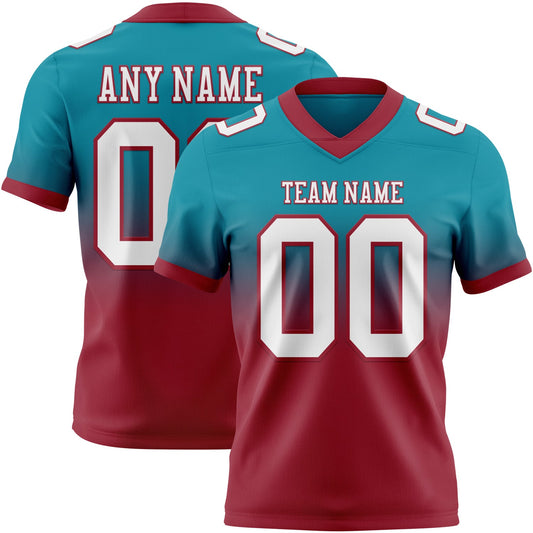 Custom Teal White-Cardinal Mesh Authentic Fade Fashion Football Jersey - Sky-Custom