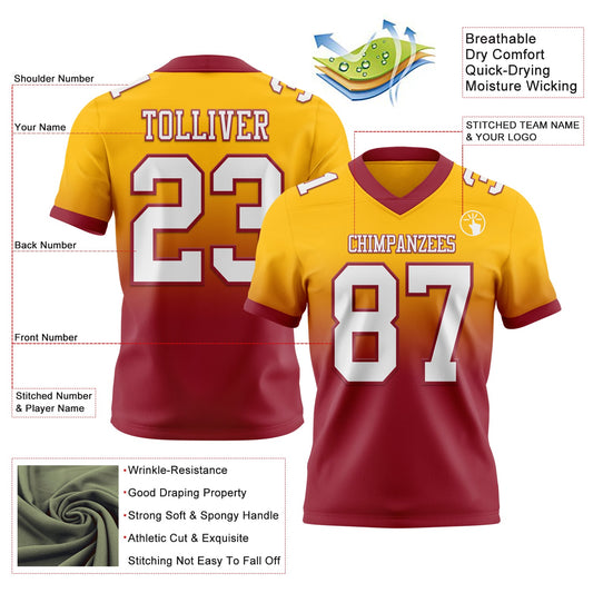 Custom Gold White-Cardinal Mesh Authentic Fade Fashion Football Jersey - Sky-Custom