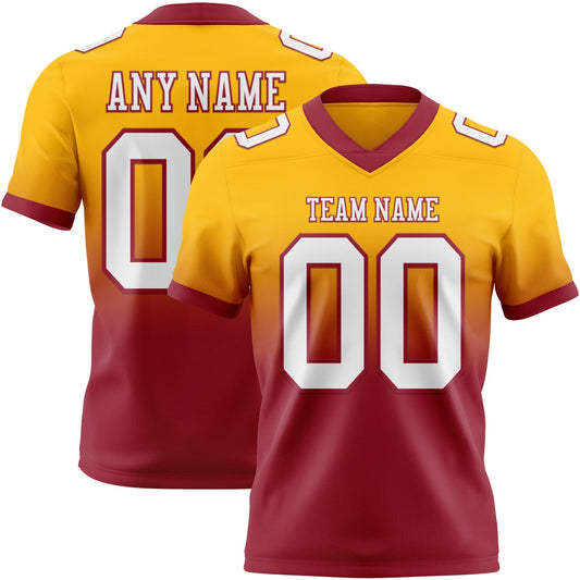 Custom Gold White-Cardinal Mesh Authentic Fade Fashion Football Jersey - Sky-Custom