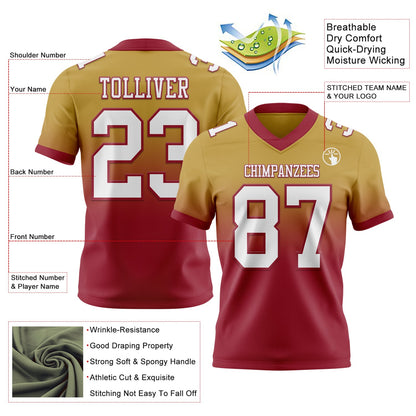 Custom Old Gold White-Cardinal Mesh Authentic Fade Fashion Football Jersey - Sky-Custom