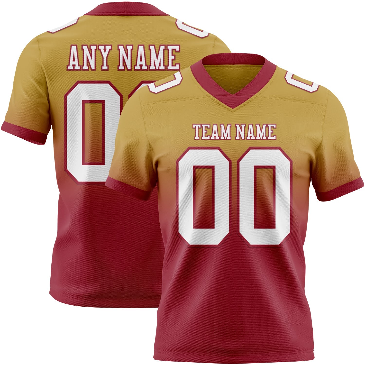 Custom Old Gold White-Cardinal Mesh Authentic Fade Fashion Football Jersey - Sky-Custom