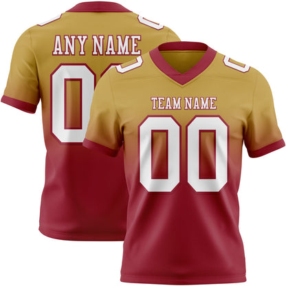 Custom Old Gold White-Cardinal Mesh Authentic Fade Fashion Football Jersey - Sky-Custom