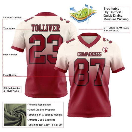 Custom Cream Cardinal-Black Mesh Authentic Fade Fashion Football Jersey - Sky-Custom