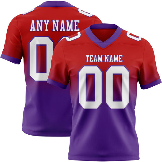Custom Red White-Purple Mesh Authentic Fade Fashion Football Jersey - Sky-Custom
