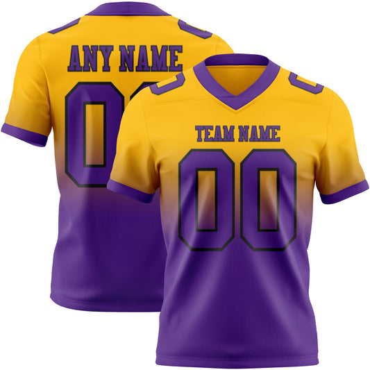 Custom Gold Purple-Black Mesh Authentic Fade Fashion Football Jersey - Sky-Custom