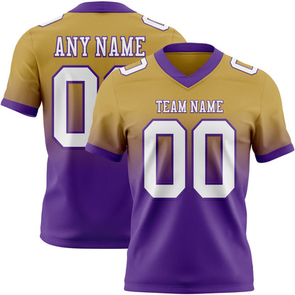 Custom Old Gold White-Purple Mesh Authentic Fade Fashion Football Jersey - Sky-Custom