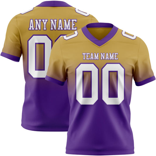 Custom Old Gold White-Purple Mesh Authentic Fade Fashion Football Jersey - Sky-Custom