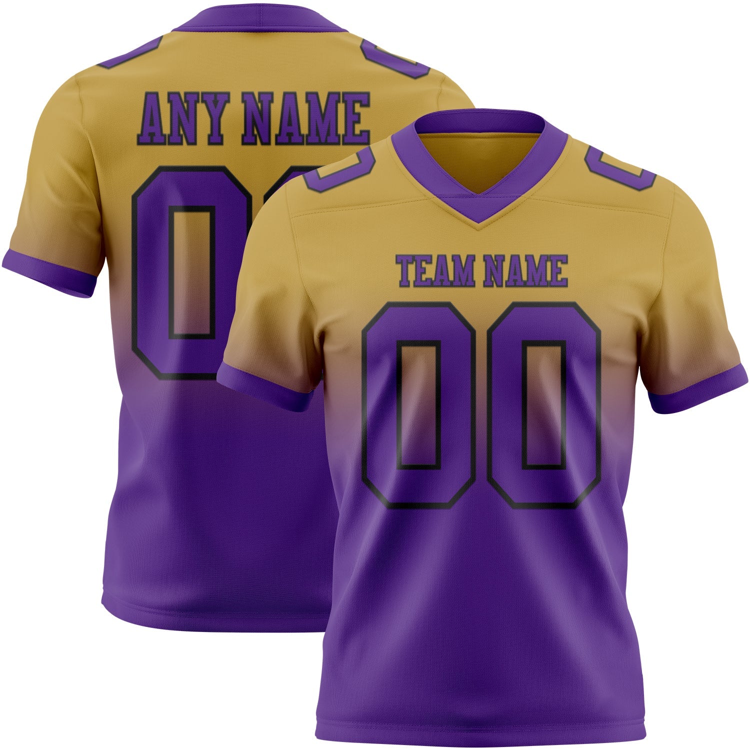 Custom Old Gold Purple-Black Mesh Authentic Fade Fashion Football Jersey - Sky-Custom