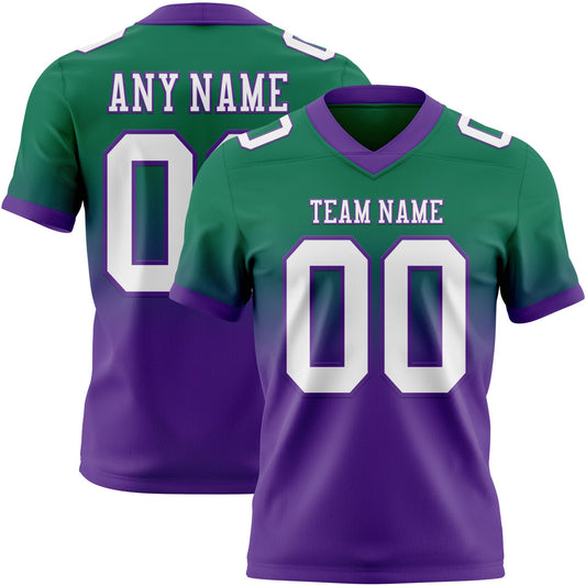 Custom Kelly Green White-Purple Mesh Authentic Fade Fashion Football Jersey - Sky-Custom