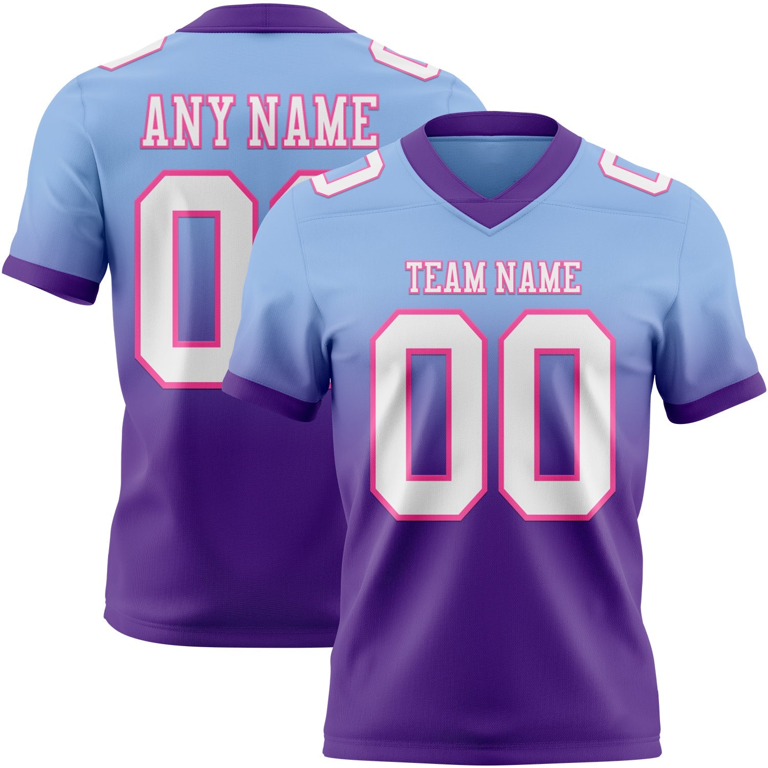 Custom Light Blue White Purple-Pink Mesh Authentic Fade Fashion Football Jersey - Sky-Custom