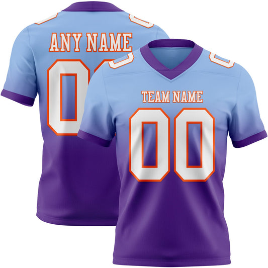Custom Light Blue White Purple-Orange Mesh Authentic Fade Fashion Football Jersey - Sky-Custom