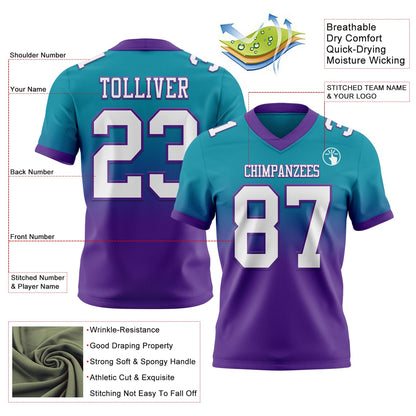 Custom Teal White-Purple Mesh Authentic Fade Fashion Football Jersey - Sky-Custom