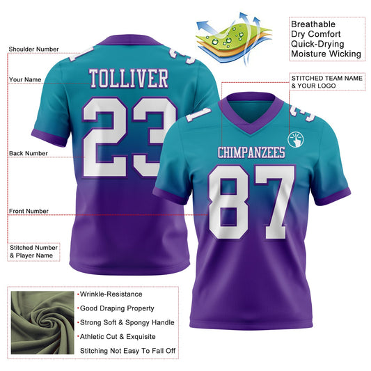 Custom Teal White-Purple Mesh Authentic Fade Fashion Football Jersey - Sky-Custom