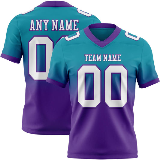 Custom Teal White-Purple Mesh Authentic Fade Fashion Football Jersey - Sky-Custom