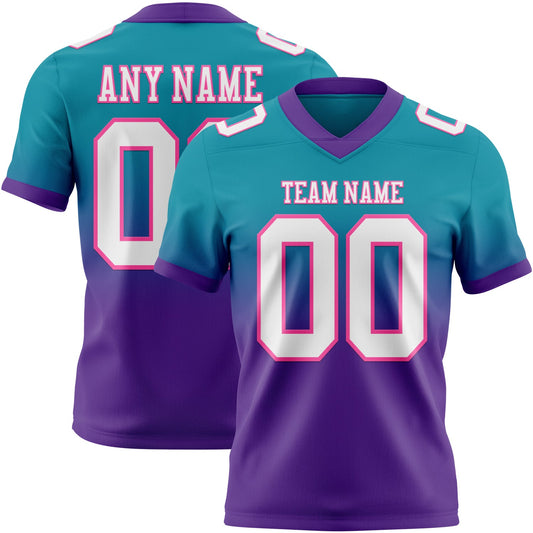 Custom Teal White Purple-Pink Mesh Authentic Fade Fashion Football Jersey - Sky-Custom