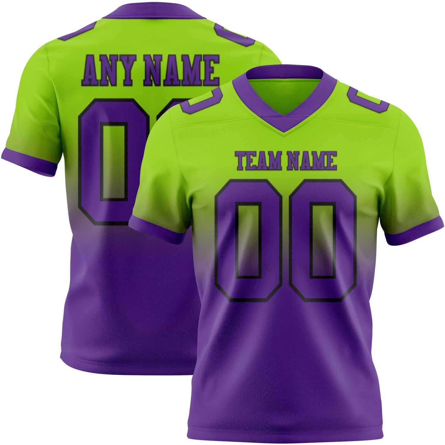 Custom Neon Green Purple-Black Mesh Authentic Fade Fashion Football Jersey - Sky-Custom