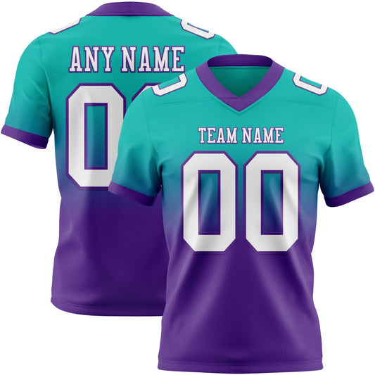 Custom Aqua White-Purple Mesh Authentic Fade Fashion Football Jersey - Sky-Custom