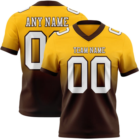 Custom Gold White-Brown Mesh Authentic Fade Fashion Football Jersey - Sky-Custom