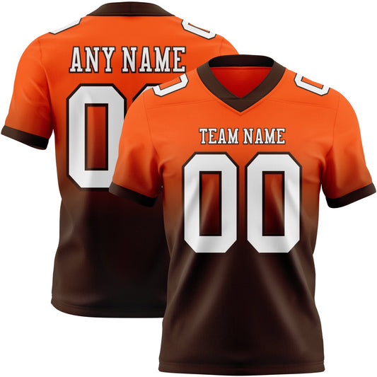 Custom Orange White-Brown Mesh Authentic Fade Fashion Football Jersey - Sky-Custom