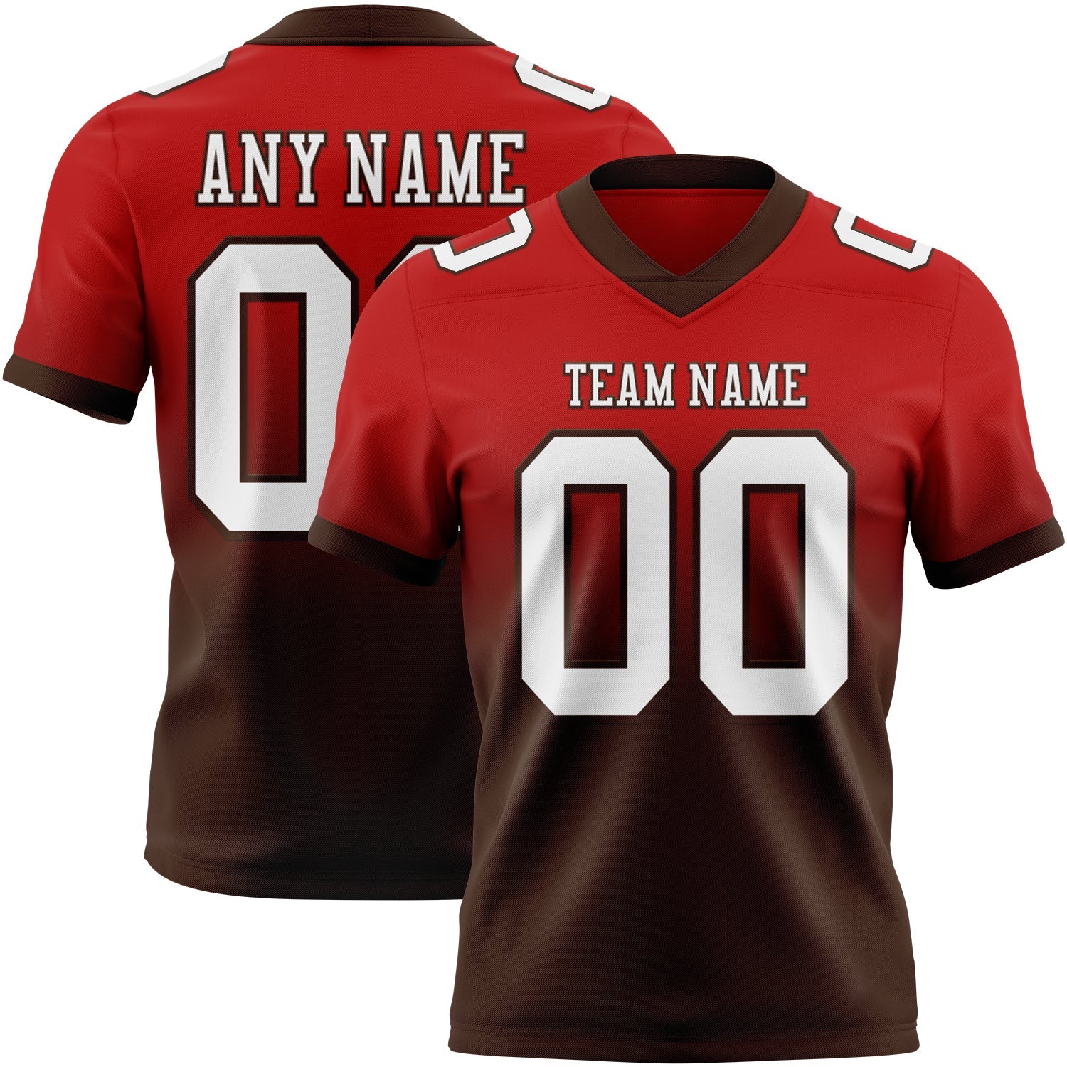 Custom Red White-Brown Mesh Authentic Fade Fashion Football Jersey - Sky-Custom