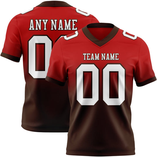 Custom Red White-Brown Mesh Authentic Fade Fashion Football Jersey - Sky-Custom