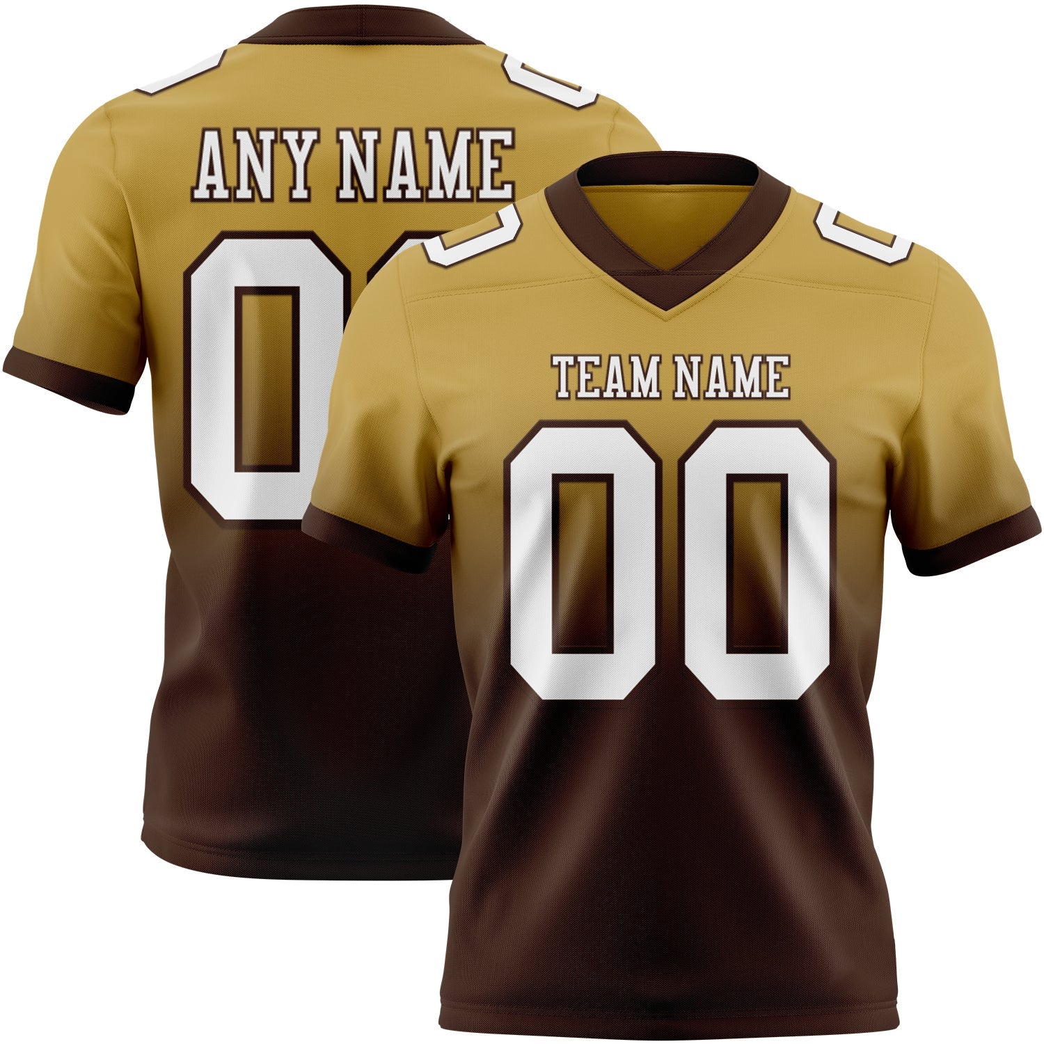 Custom Old Gold White-Brown Mesh Authentic Fade Fashion Football Jersey - Sky-Custom