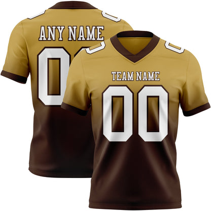 Custom Old Gold White-Brown Mesh Authentic Fade Fashion Football Jersey - Sky-Custom