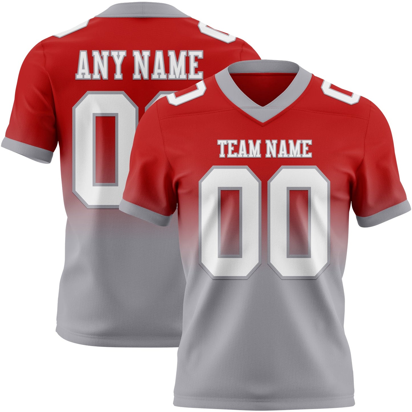 Custom Red White-Gray Mesh Authentic Fade Fashion Football Jersey - Sky-Custom
