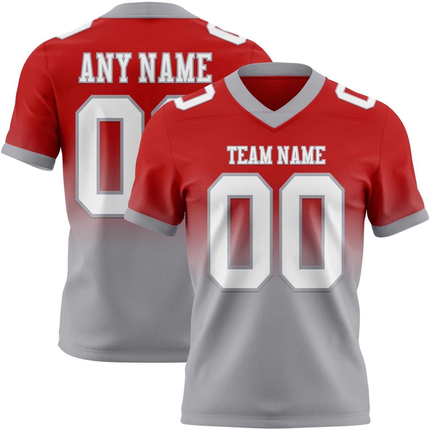 Custom Red White-Gray Mesh Authentic Fade Fashion Football Jersey - Sky-Custom