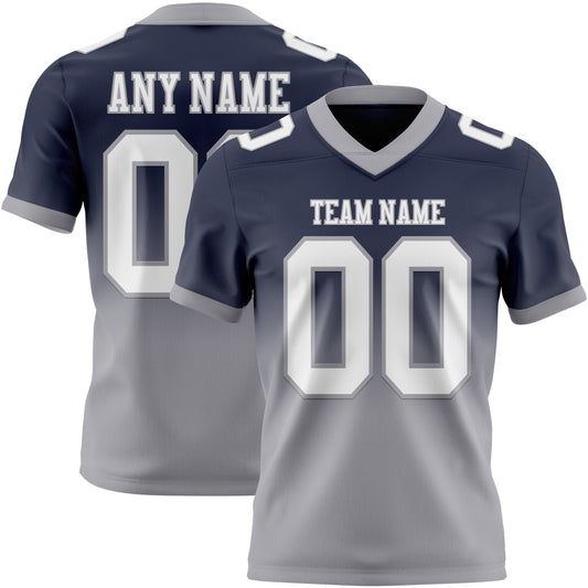 Custom Navy White-Gray Mesh Authentic Fade Fashion Football Jersey - Sky-Custom