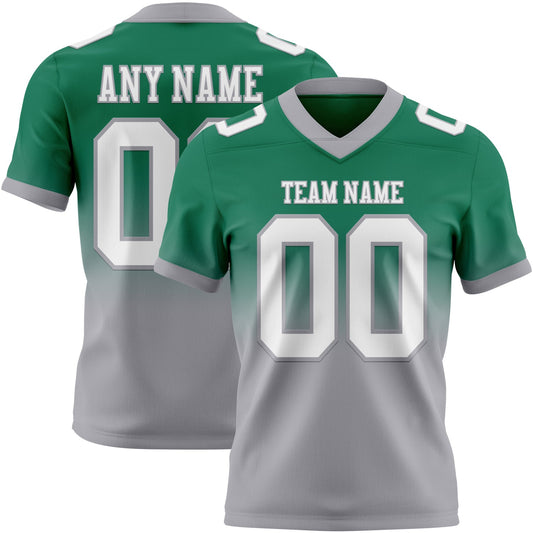 Custom Kelly Green White-Gray Mesh Authentic Fade Fashion Football Jersey - Sky-Custom