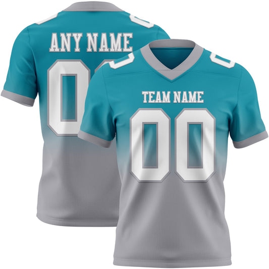 Custom Teal White-Gray Mesh Authentic Fade Fashion Football Jersey - Sky-Custom