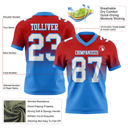 Custom Red White-Powder Blue Mesh Authentic Fade Fashion Football Jersey - Sky-Custom