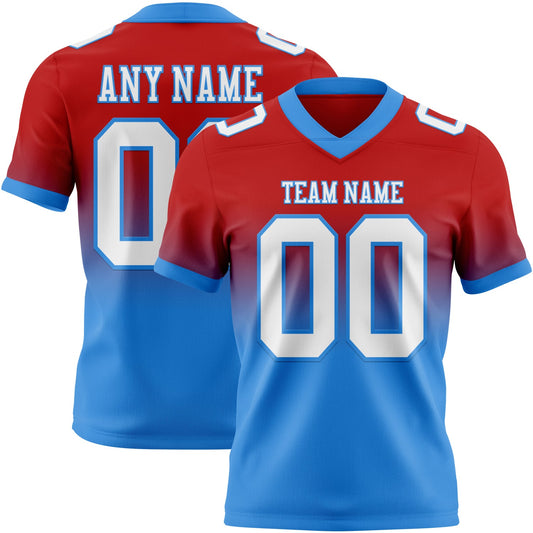 Custom Red White-Powder Blue Mesh Authentic Fade Fashion Football Jersey - Sky-Custom