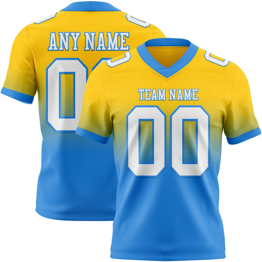 Custom Yellow White-Powder Blue Mesh Authentic Fade Fashion Football Jersey - Sky-Custom